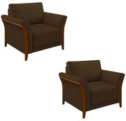 Kit 2 Poltronas Decorativas Pés em Madeira Market Veludo Marrom G45 - Gran Belo