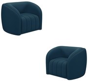 Kit 2 Poltronas Decorativas Sala de Estar Adam Veludo Azul Marinho G45 - Gran Belo