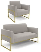 Namoradeira e Poltrona Industrial Alta Dourado Marisa Bouclê D03 - D'Rossi - Cinza