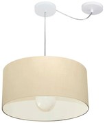 Lustre Pendente Cilíndrico Com Desvio Md-4228 Cúpula em Tecido 45x25cm Algodão Crú - Bivolt