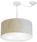 Lustre Pendente Cilíndrico Com Desvio Md-4263 Cúpula em Tecido 55x25cm Rustico Bege - Bivolt