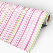 Papel de parede adesivo listrado rosa verde e branco