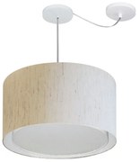 Lustre Pendente Cilíndrico Com Desvio Md-4307 Cúpula em Tecido 45x30cm Linho Bege - Bivolt