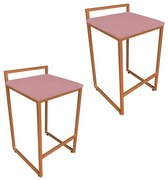 Conjunto 02 Banqueta Alta Industrial Pietra Suede Base Cobre D'Rossi - Rose