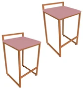Conjunto 02 Banqueta Alta Industrial Pietra Suede Base Cobre D'Rossi - Rose