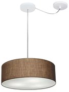 Lustre Pendente Cilíndrico Com Desvio De Centro Md-4255 Cúpula em Tecido 40x15cm Café - Bivolt