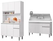 Cozinha Compacta Márcia e Balcão Gabinete Com Pia Tatiane 120cm Branco