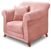 Poltrona Decorativa com 1 Almofada Armstrong Veludo Rosa G63 - Gran Belo