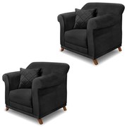 Kit 2 Poltronas Decorativas com 2 Almofadas Armstrong Veludo Preto G63 - Gran Belo