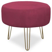 Puff Chloe Pés Hairpin Legs Dourado Suede Bordo