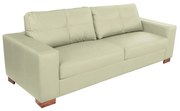 Sofá 3 Lugares Sala de Estar Pés Madeira kenny 240 cm Couro Off White G43 - Gran Belo