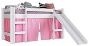 Cama Elevada Com Escorregador E Cortina BB1000 Branco/Rosa - Completa