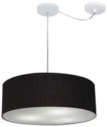 Lustre Pendente Cilíndrico Com Desvio Md-4222 Cúpula em Tecido 45x15cm Preto - Bivolt