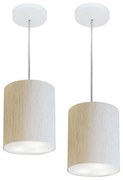 Kit/2 Lustre Pendente Cilíndrico Md-4012 Cúpula em Tecido 18x25cm Linho Bege - Bivolt