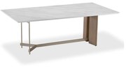 Mesa de Jantar Meyze Retangular Tampo com Vidro Pintado Pés e Travessa Aço Carbono Base Laminado Melamínico