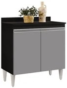 Balcão Gabinete 80cm 2 Portas Hawai Preto/Cinza - Lumil Móveis