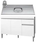 Balcão Gabinete Com Pia Inox 120cm 3 Portas e 1 Gaveta Tatiane Branco