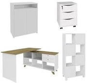 Conjunto Escritório Home Office 4 Peças Golden A06 Olmo/Branco - Mpoze