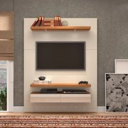 Painel Home 140cm MDF Para TV Até 55 C/ Led E Gavetas Off White Freijó TB106E - Dalla Costa