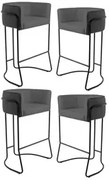 Kit 4 Banquetas Decorativas Base Aço Preto Betina C-03 Corano Cinza Ch