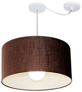 Lustre Pendente Cilíndrico Com Desvio Md-4233 Cúpula em Tecido 55x30cm Café - Bivolt