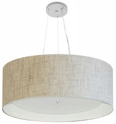 Lustre Pendente Cilíndrico Md-4013 Cúpula em Tecido 60x25cm Rustico Bege / Branco - Bivolt