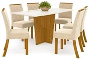 Conjunto Sala de Jantar Mesa Bonnie com 6 Cadeiras Medalhão Palha - Wood  Prime 38716