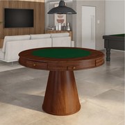 Mesa de Jogos Carteado 4 Lugares Bellagio com Gavetas e Tampo Reversível Base Cone com Tecido Imbuia/Verde G42 - Gran Belo