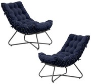 Kit 2 Poltronas Decorativas Sala de Estar Caim Base de Ferro Preto Veludo Azul G41 - Gran Belo