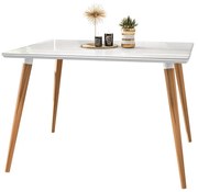 Mesa de Jantar Retangular com Vidro Louise 120x90 cm Branco Pés Retrô Castanho - D'Rossi