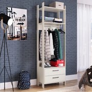 Closet Aberto com 2 Gavetas Cabide Guarda Roupa Off White