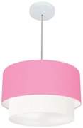 Pendente Cilíndrico Rosa e Branco MJ-4160 Para Mesa de Jantar e Estar