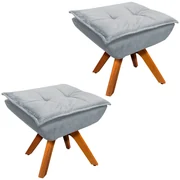 Kit 2 Puff's Decorativos Base Giratória em Madeira Charger Suede Cinza G19 - Gran Belo