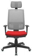 Cadeira Office Brizza Tela Cinza Com Encosto Assento Aero Vermelho Autocompensador Base Standard 126cm - 63419 Sun House