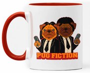 Caneca Pug Fiction Dog Cachorro Geek Nerd Branca com Alça Marrom