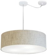 Lustre Pendente Cilíndrico Com Desvio Md-4262 Cúpula em Tecido 55x15cm Rustico Bege - Bivolt