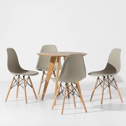 Conjunto Mesa Square Redonda Louro Freijó 80cm + 4 Cadeiras Eiffel - Bege acinzentado