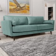 Sofá Decorativo Daemon 3 Lugares Sala de estar 212cm Pés em Eucalipto Couro Azul Turquesa Manchado G40 - Gran Belo