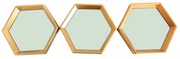 Kit 03 Espelhos Decorativo Moldura Hexagonal Dourado  16,5 x 14,5 cm - D'Rossi