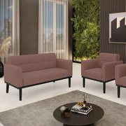 Conjunto Poltrona e Namoradeira Decorativa Karen Pés Fixo em Madeira Preto Veludo Rose G19 - Gran Belo