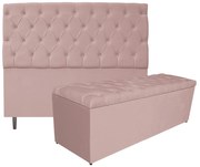 Kit Cabeceira e Calçadeira Liverpool 140 cm Casal Suede Rosê - ADJ Decor