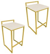 Conjunto 02 Banqueta Alta Industrial Pietra Suede Base Dourado D'Rossi - Bege