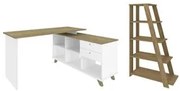 Mesa Escrivaninha em L Golden e Estante Livreiro Stela A06 Olmo/Branco