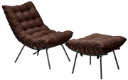 Conjunto Decorativo Poltrona e Puff Abel Base de Ferro Preto Suede Chocolate G41 - Gran Belo