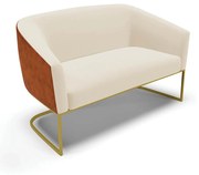 Sofá 2 Lugares Namoradeira Industrial Dourado Stella Noz/Linho Bege D03 - D'Rossi