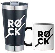 Kit Copo Térmico Com Abridor e Caneca Rock Baquetas Preto