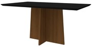 Mesa de Jantar Retangular Tampo com Vidro Sabrina 160 cm Preto Base Imbuia - D'Rossi