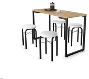 Mesa de Cozinha Industrial Porto Natural 120 cm com 04 Banquetas Manu Corino Branco - D'Rossi