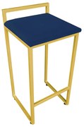 Banqueta Alta Industrial Pietra Suede Azul Marinho Base Dourado D'Rossi