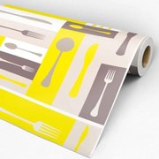 Papel de parede adesivo talheres amarelo marrom e branco